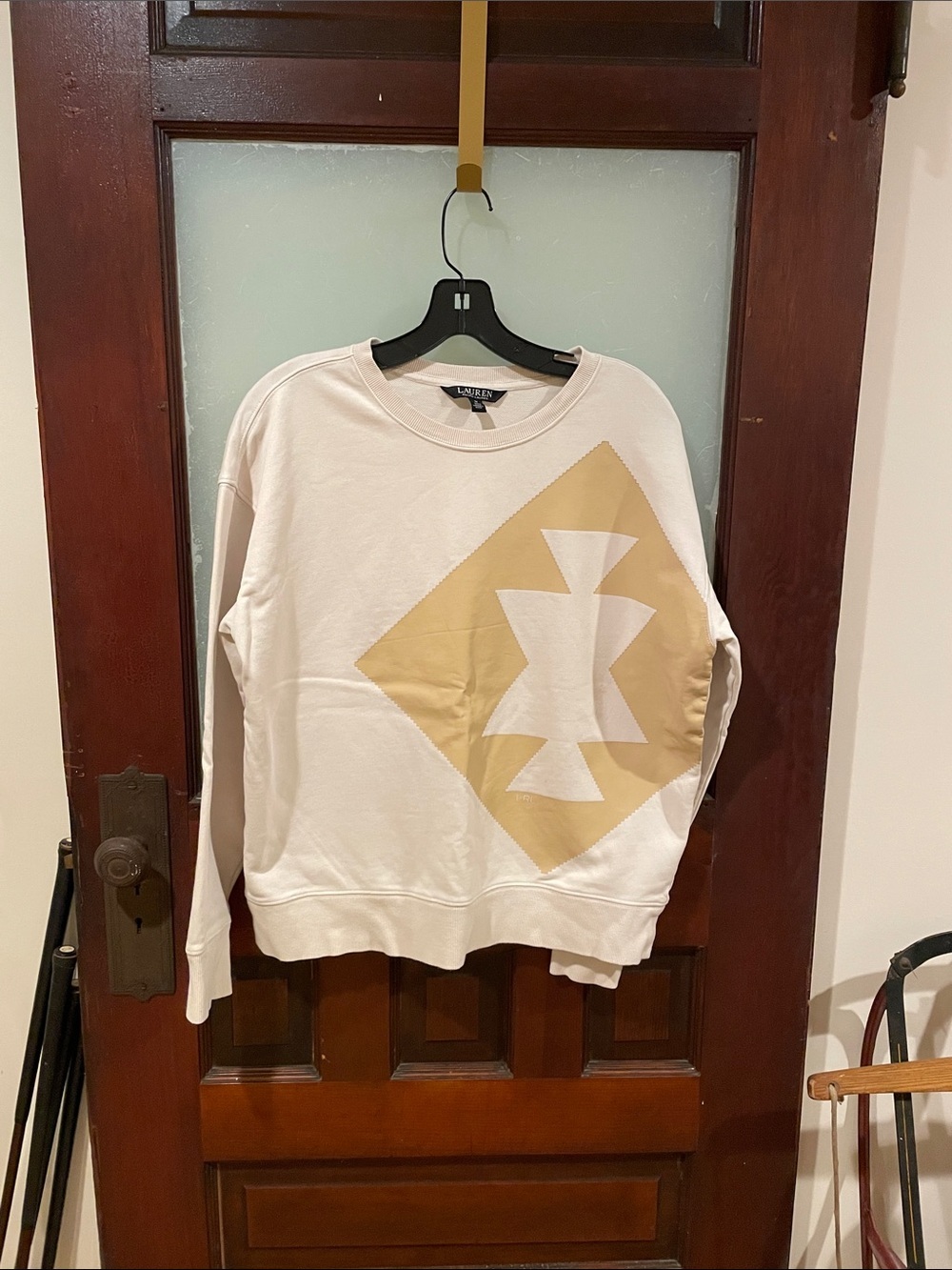 Ralph Lauren Cream Crewneck with Tan Geometric Graphic